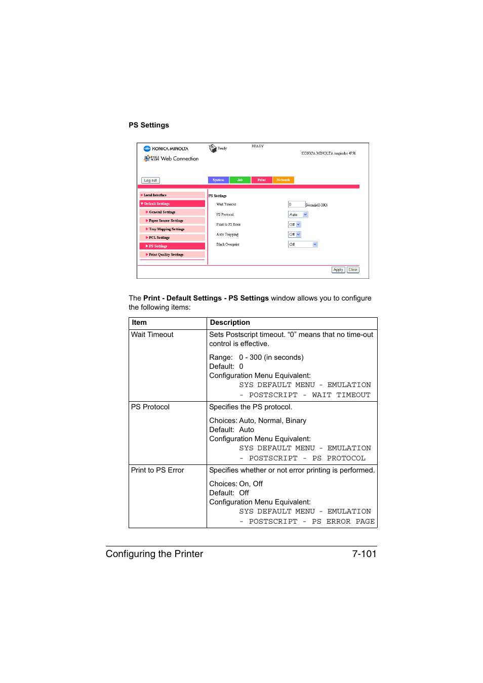 Configuring the printer 7-101 | Konica Minolta magicolor 4750EN-4750DN User Manual | Page 320 / 409