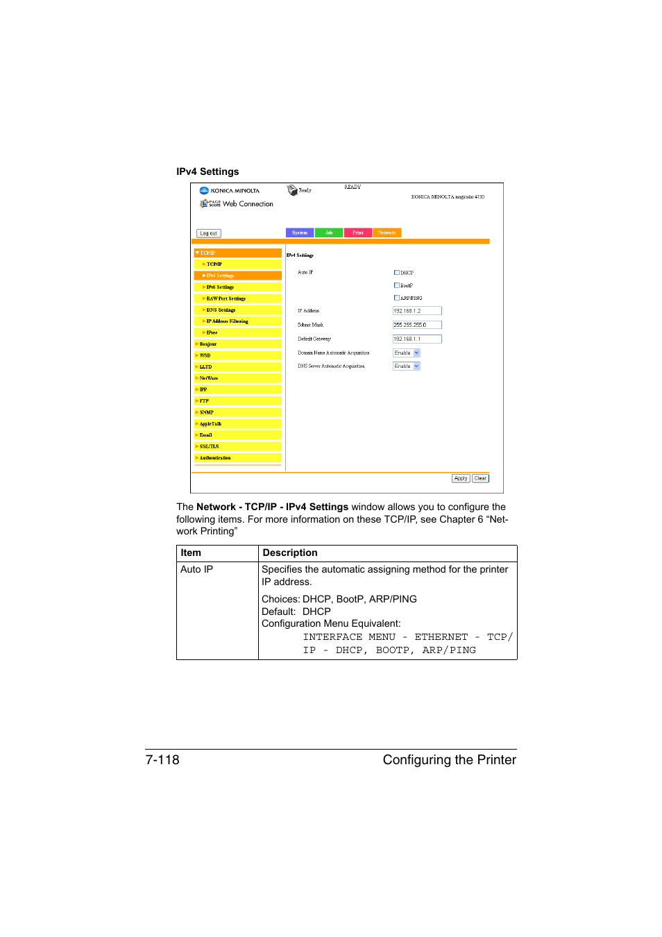 Configuring the printer 7-118 | Konica Minolta magicolor 4750EN-4750DN User Manual | Page 337 / 409