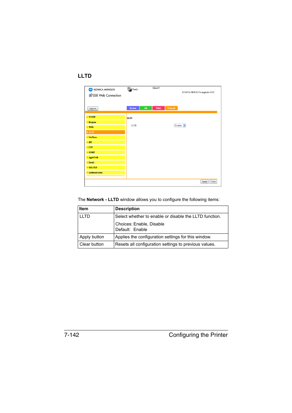 Lltd, Lltd -142, Configuring the printer 7-142 | Konica Minolta magicolor 4750EN-4750DN User Manual | Page 361 / 409