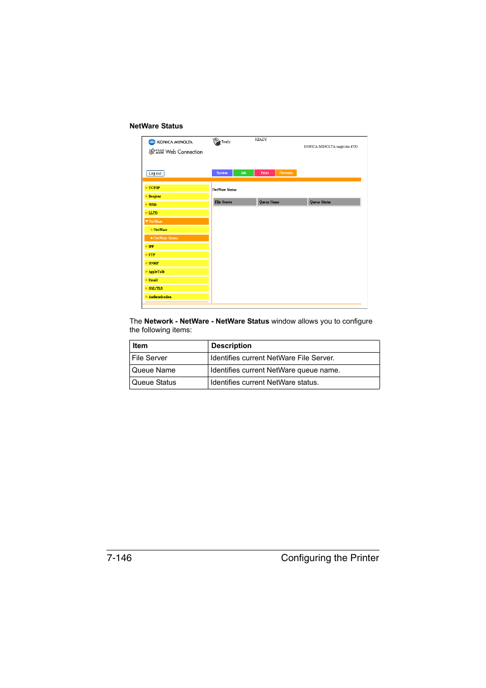 Configuring the printer 7-146 | Konica Minolta magicolor 4750EN-4750DN User Manual | Page 365 / 409