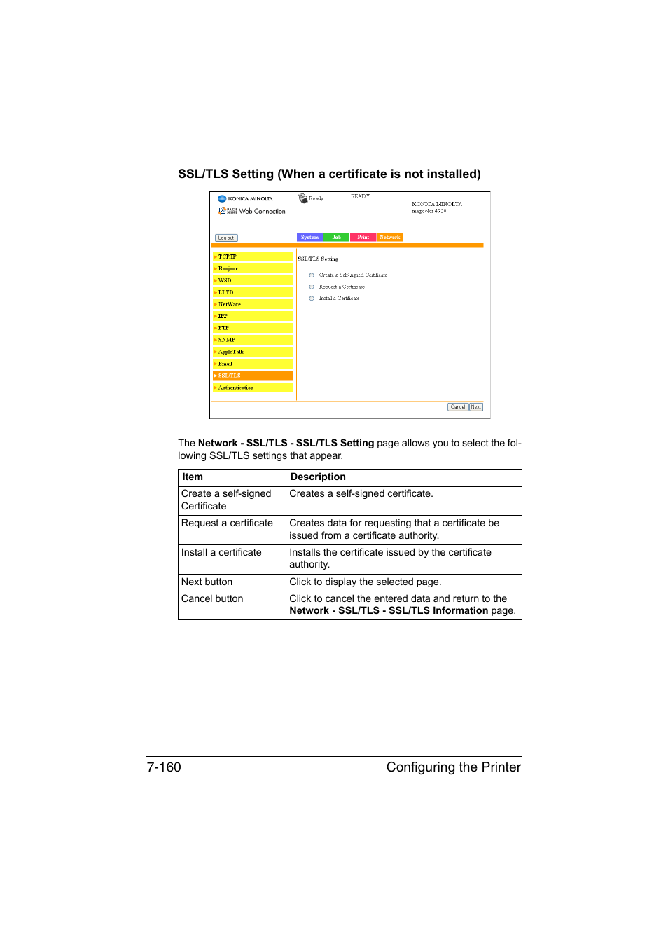 Configuring the printer 7-160 | Konica Minolta magicolor 4750EN-4750DN User Manual | Page 379 / 409