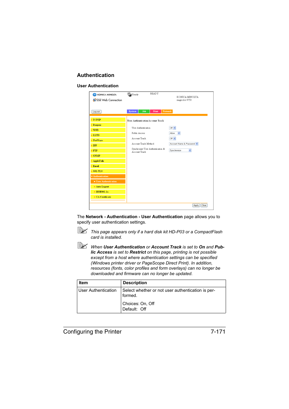 Authentication, Authentication -171 | Konica Minolta magicolor 4750EN-4750DN User Manual | Page 390 / 409
