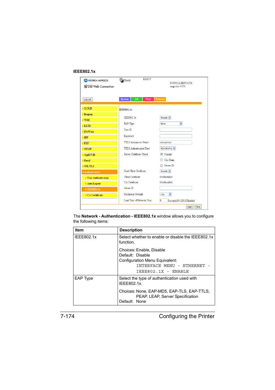 Configuring the printer 7-174 | Konica Minolta magicolor 4750EN-4750DN User Manual | Page 393 / 409