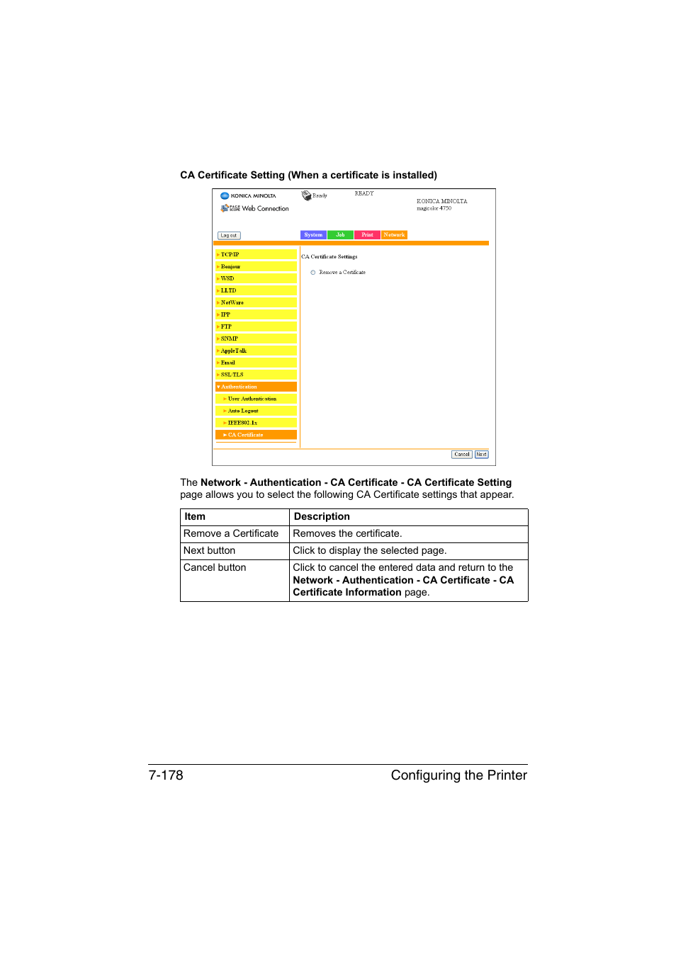 Configuring the printer 7-178 | Konica Minolta magicolor 4750EN-4750DN User Manual | Page 397 / 409