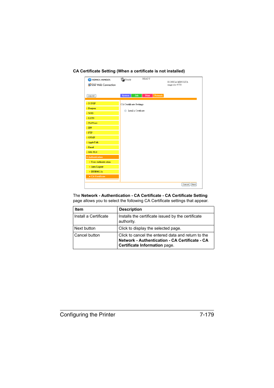 Configuring the printer 7-179 | Konica Minolta magicolor 4750EN-4750DN User Manual | Page 398 / 409