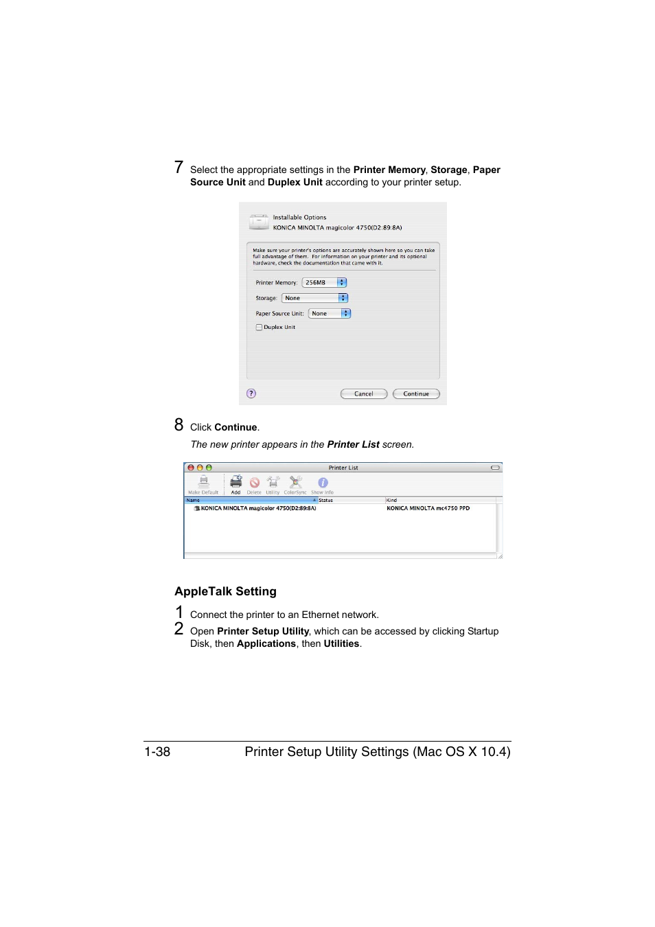 Appletalk setting, Appletalk setting -38 | Konica Minolta magicolor 4750EN-4750DN User Manual | Page 63 / 409