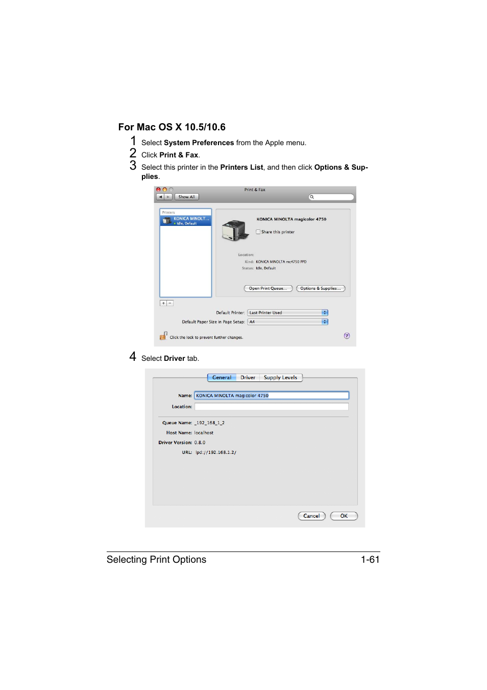For mac os x 10.5/10.6, For mac os x 10.5/10.6 -61 | Konica Minolta magicolor 4750EN-4750DN User Manual | Page 86 / 409