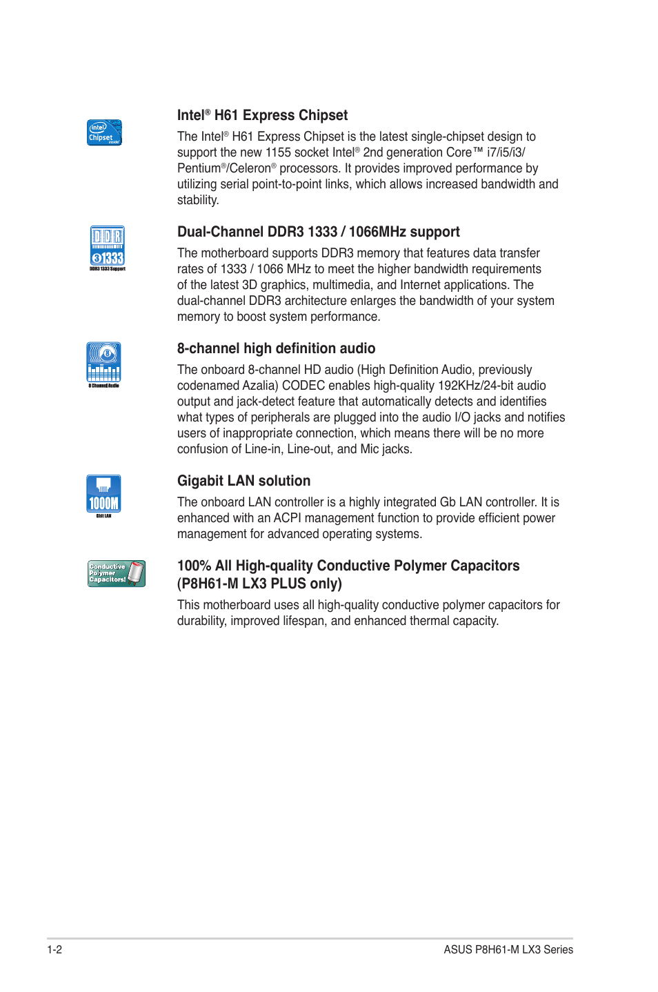 Asus MOTHERBOARD p8h61-m lx3 series User Manual | Page 12 / 65
