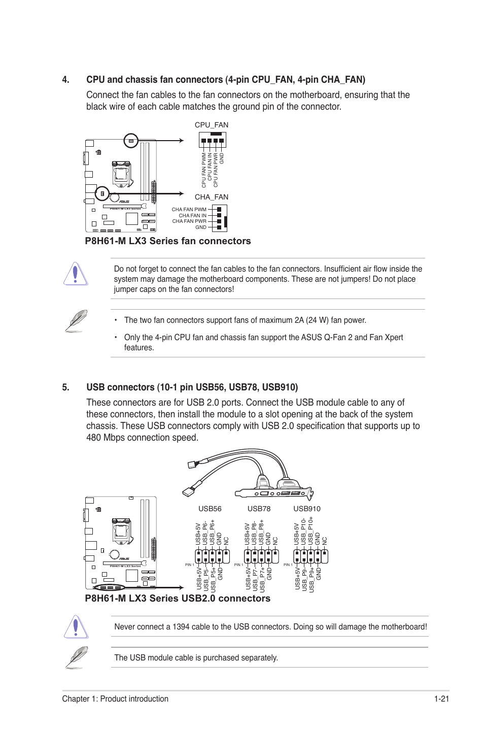 P8h61-m lx3 series fan connectors | Asus MOTHERBOARD p8h61-m lx3 series User Manual | Page 31 / 65