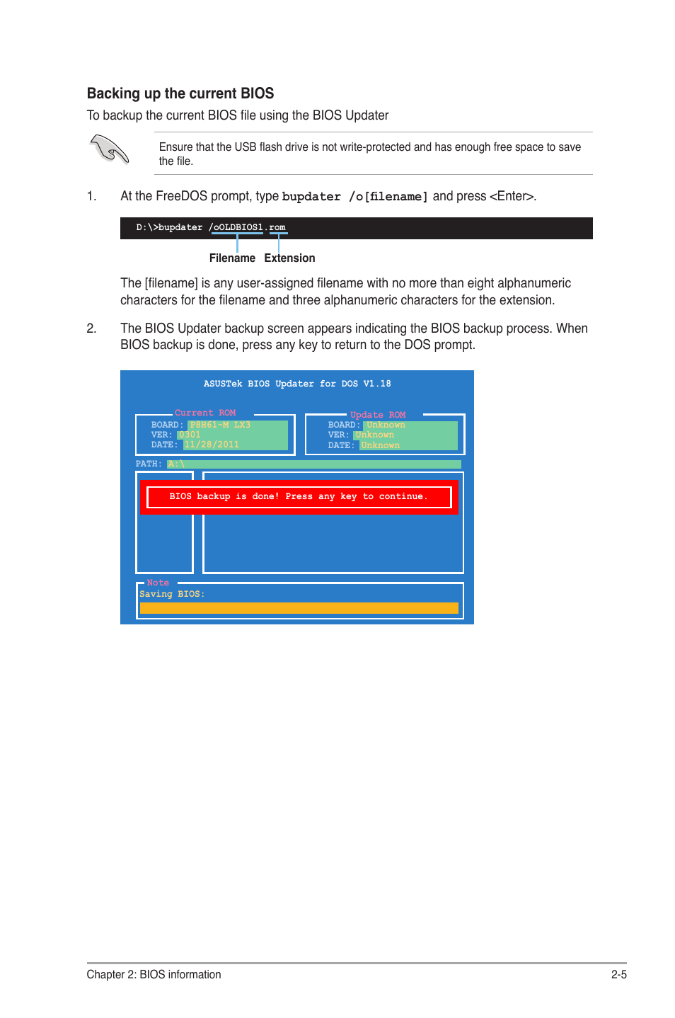 Backing up the current bios | Asus MOTHERBOARD p8h61-m lx3 series User Manual | Page 39 / 65