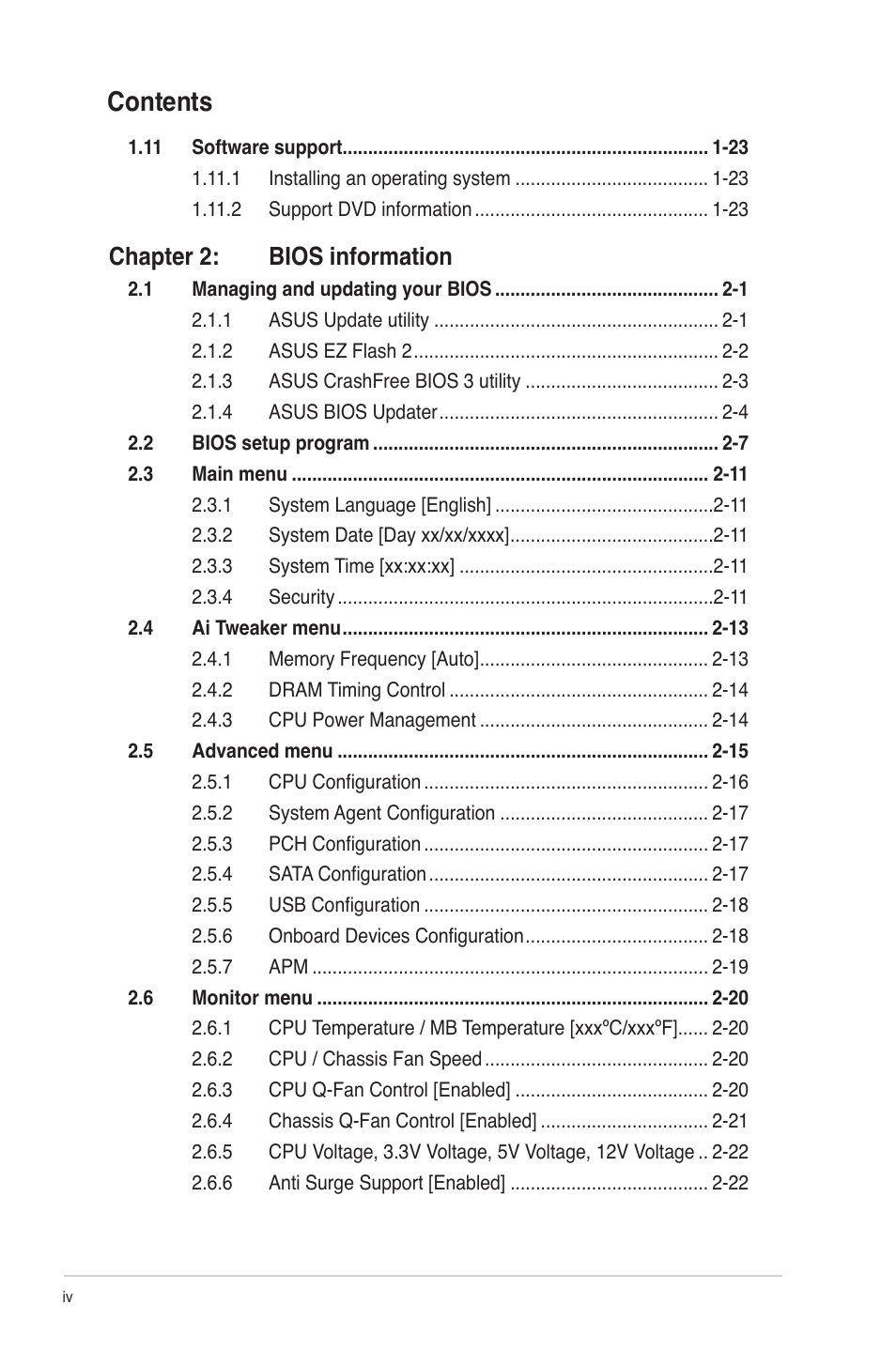 Asus MOTHERBOARD p8h61-m lx3 series User Manual | Page 4 / 65