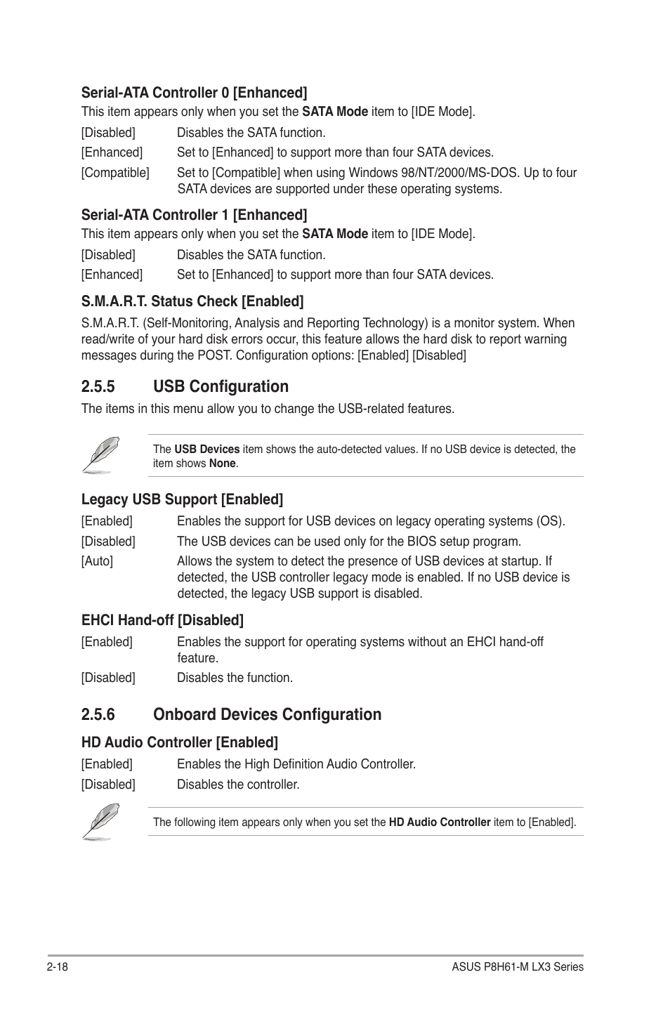 5 usb configuration, 6 onboard devices configuration, Usb configuration -18 | Onboard devices configuration -18 | Asus MOTHERBOARD p8h61-m lx3 series User Manual | Page 52 / 65