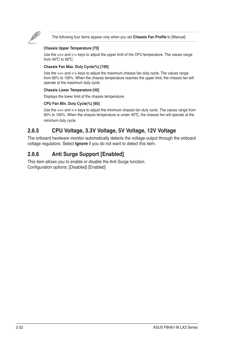 6 anti surge support [enabled, Anti surge support [enabled] -22 | Asus MOTHERBOARD p8h61-m lx3 series User Manual | Page 56 / 65