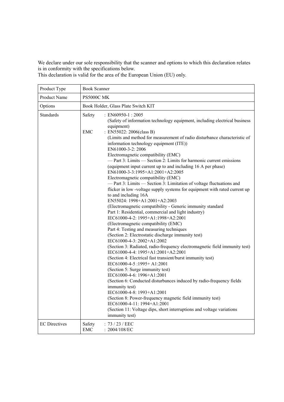 Ce marking (declaration of conformity) | Konica Minolta PS5000C MKII User Manual | Page 11 / 94