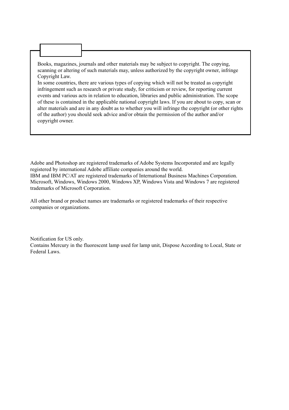 Trademark acknowledgments, Copyright | Konica Minolta PS5000C MKII User Manual | Page 12 / 94