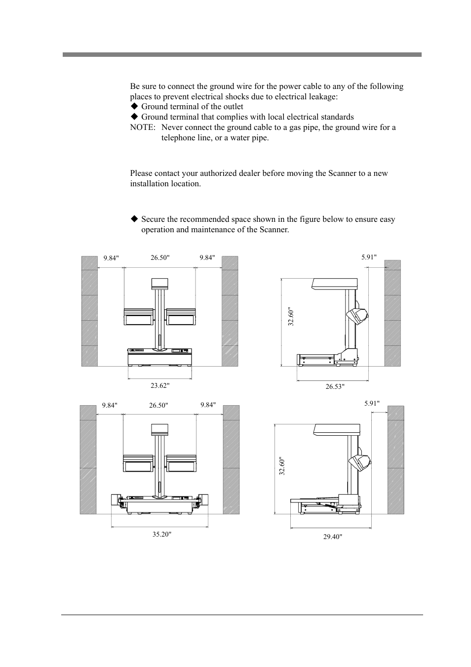 3 grounding, 4 moving the scanner, 5 space requirements | Konica Minolta PS5000C MKII User Manual | Page 19 / 94