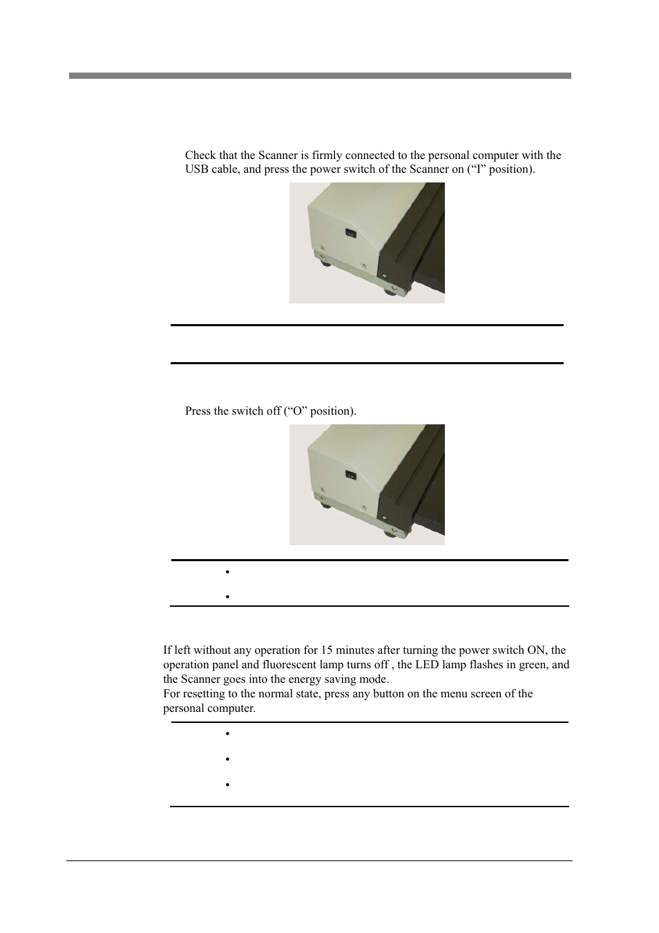 2 turning the scanner on/off, 1 turning on the power switch, 2 turning off the power switch | 3 power saving features | Konica Minolta PS5000C MKII User Manual | Page 62 / 94