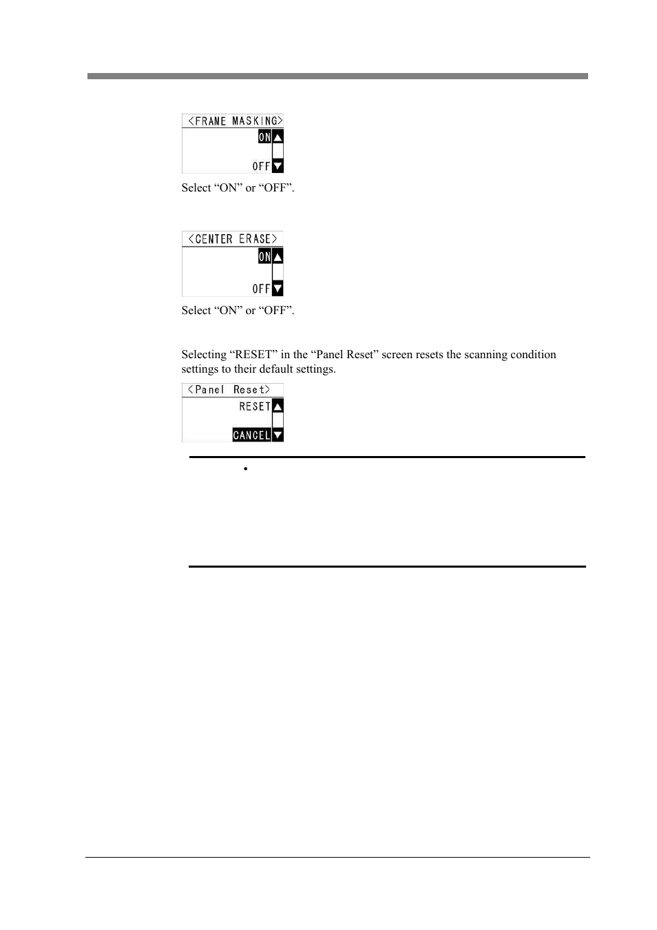Frame masking, Center erase, Panel reset | Konica Minolta PS5000C MKII User Manual | Page 65 / 94