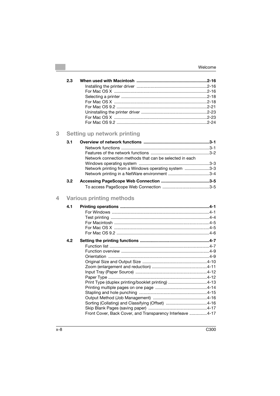 3setting up network printing, 4various printing methods | Konica Minolta bizhub C300 User Manual | Page 9 / 96