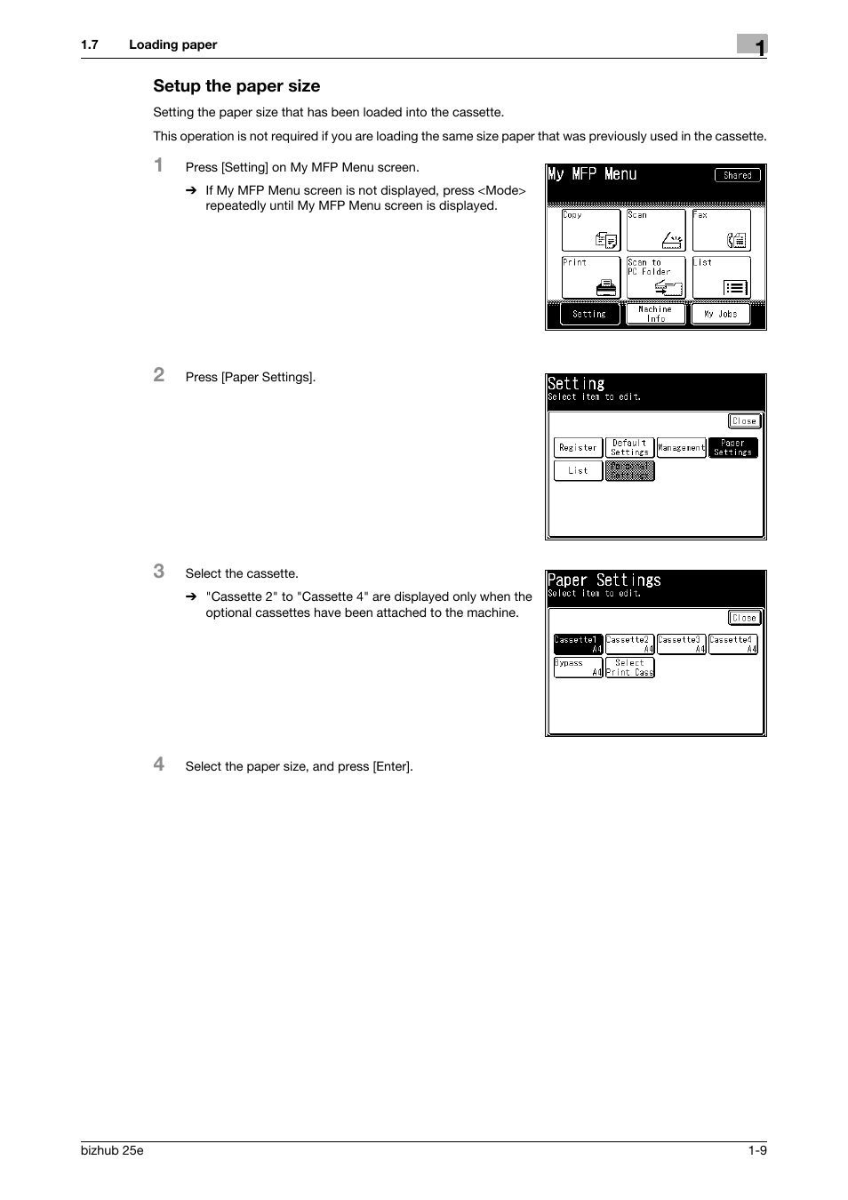 Setup the paper size | Konica Minolta bizhub 25e User Manual | Page 13 / 70