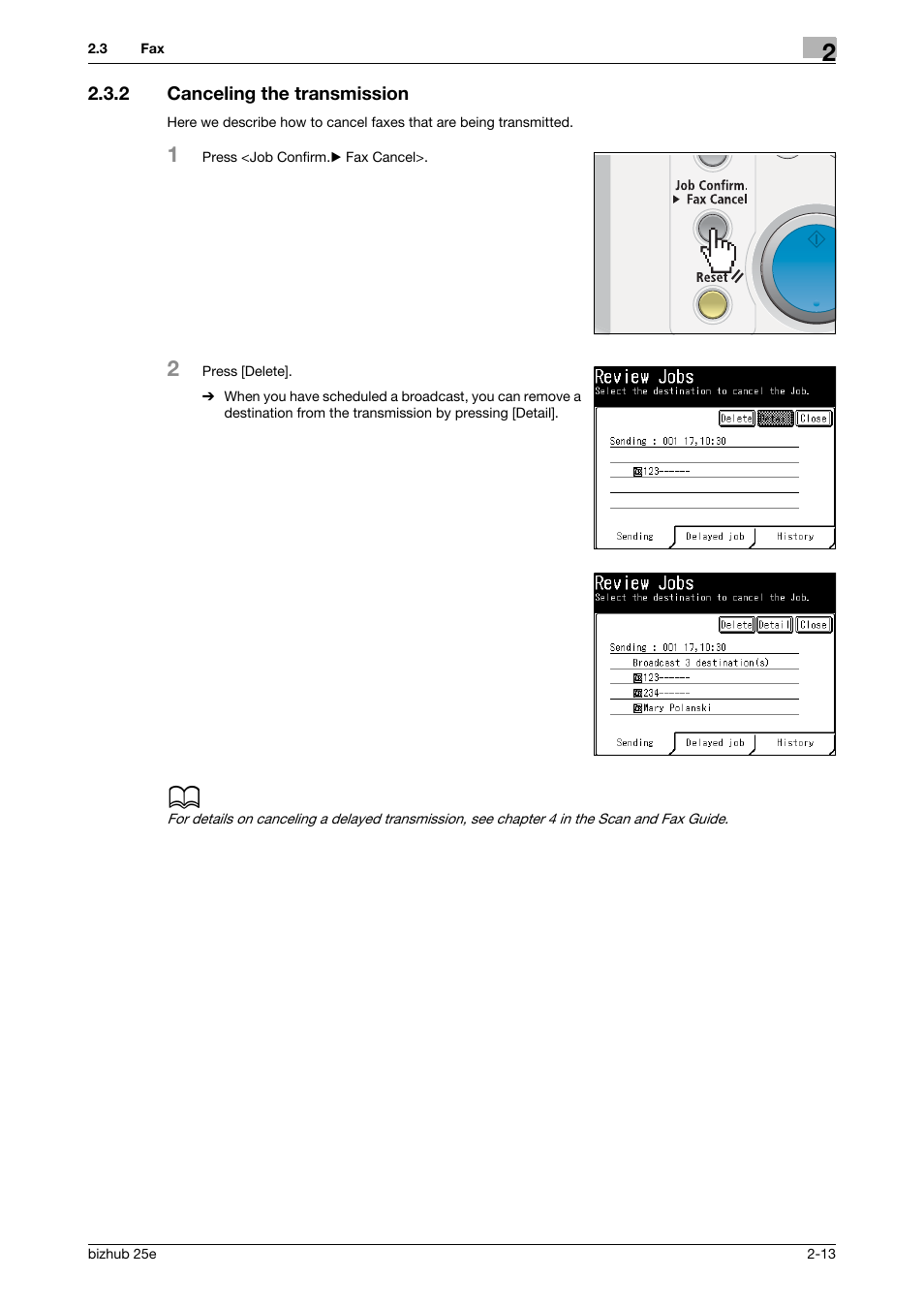 2 canceling the transmission, Canceling the transmission -13 | Konica Minolta bizhub 25e User Manual | Page 33 / 70