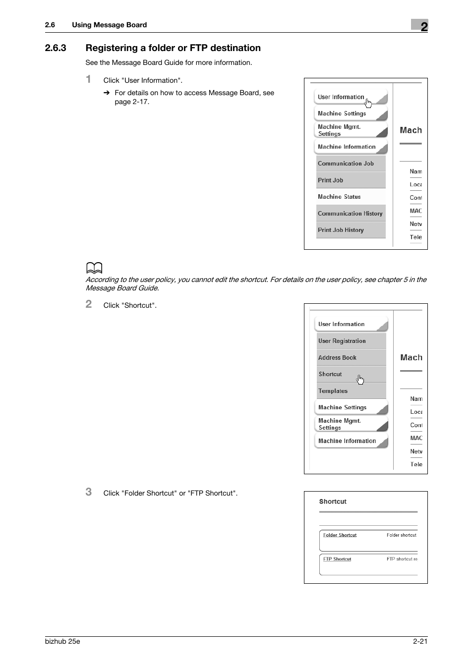 3 registering a folder or ftp destination, Registering a folder or ftp destination -21 | Konica Minolta bizhub 25e User Manual | Page 41 / 70