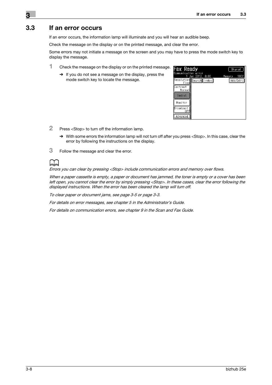 3 if an error occurs, If an error occurs -8 | Konica Minolta bizhub 25e User Manual | Page 52 / 70