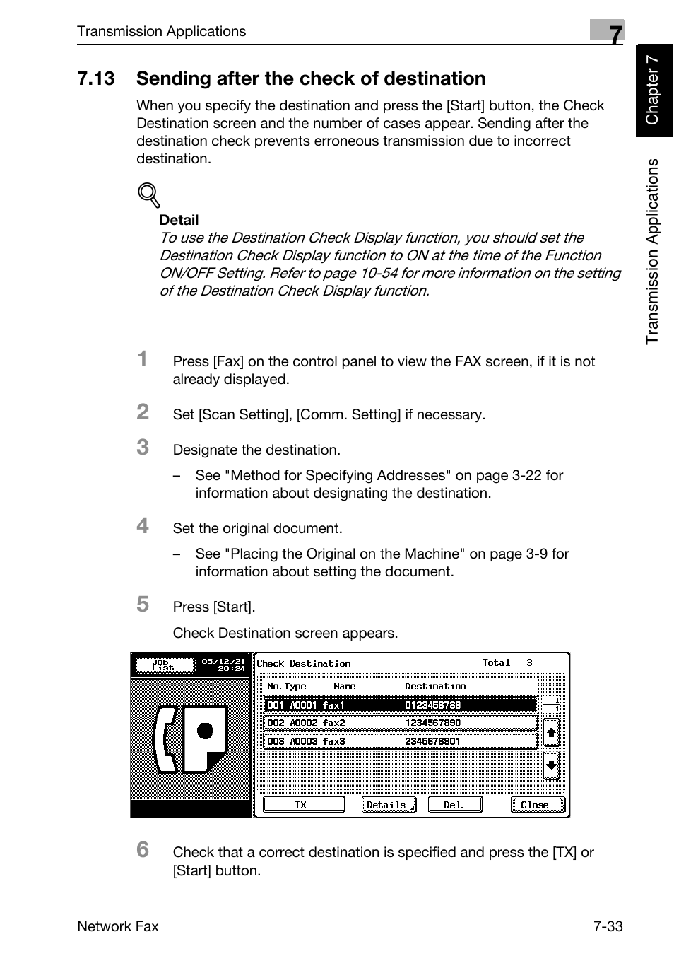 13 sending after the check of destination, Sending after the check of destination -33, P. 7-33 | Konica Minolta bizhub 500 User Manual | Page 146 / 334