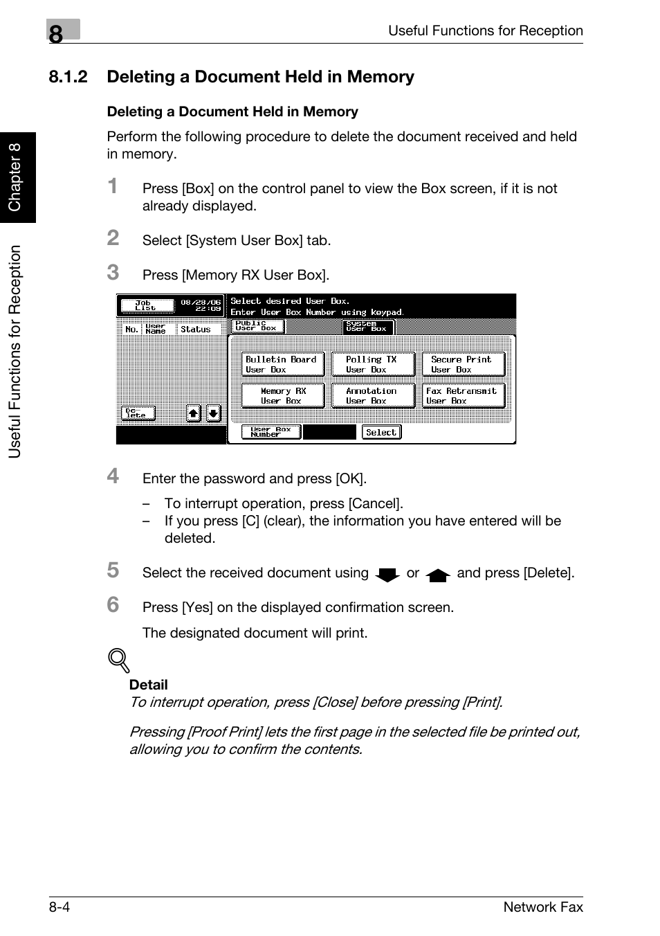 2 deleting a document held in memory, Deleting a document held in memory, Deleting a document held in memory -4 | Konica Minolta bizhub 500 User Manual | Page 151 / 334