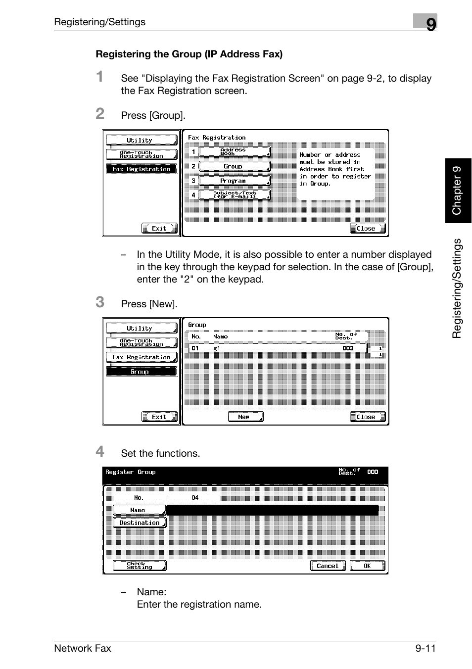 Registering the group (ip address fax) | Konica Minolta bizhub 500 User Manual | Page 164 / 334