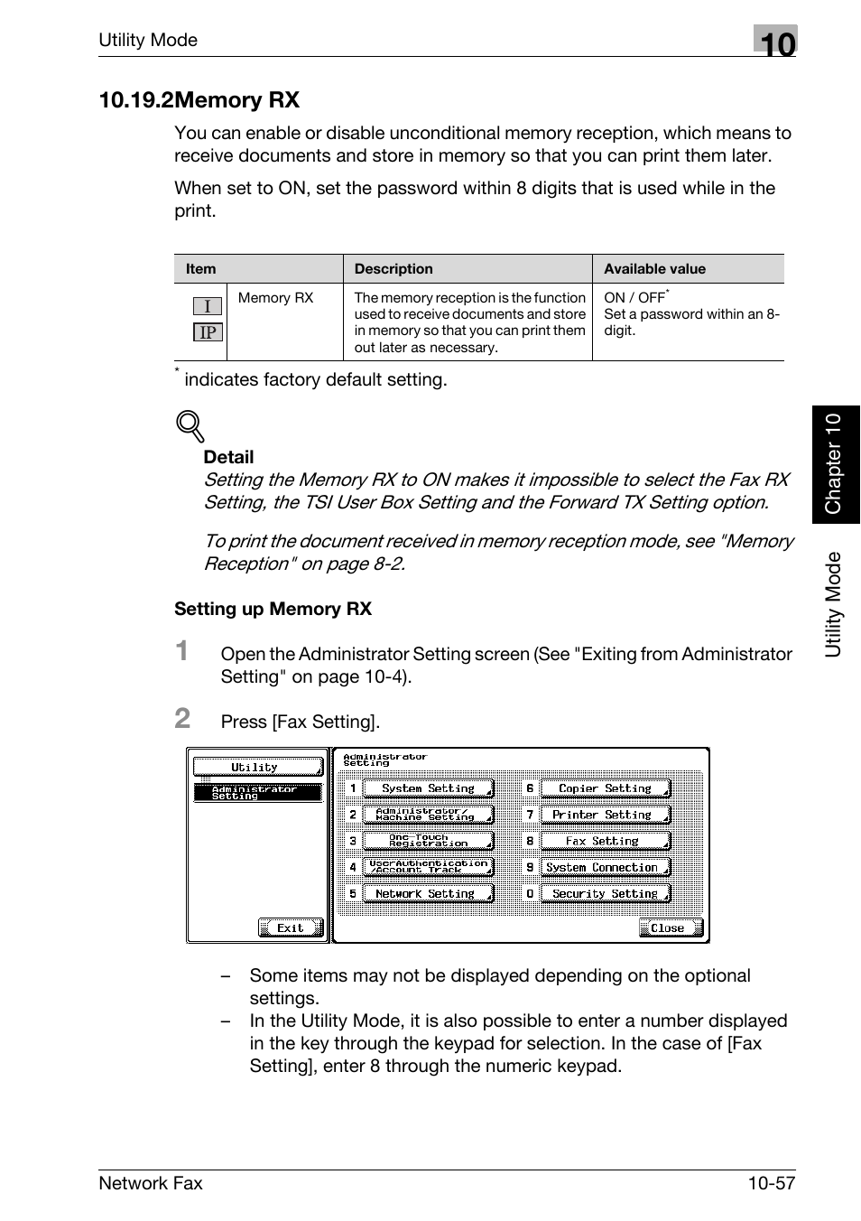 2 memory rx, Setting up memory rx, Memory rx -57 | Konica Minolta bizhub 500 User Manual | Page 238 / 334