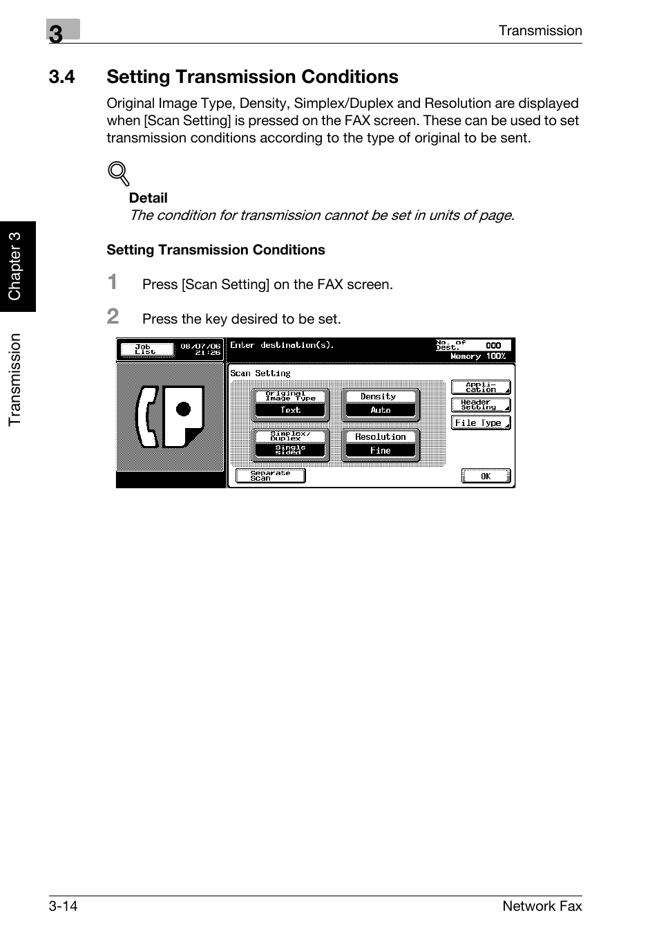 4 setting transmission conditions, Setting transmission conditions, Setting transmission conditions -14 | Konica Minolta bizhub 500 User Manual | Page 53 / 334