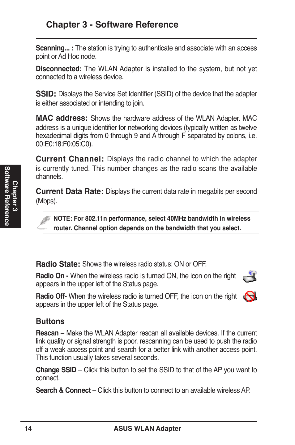 Chapter  - software reference | Asus WL-160W User Manual | Page 14 / 38