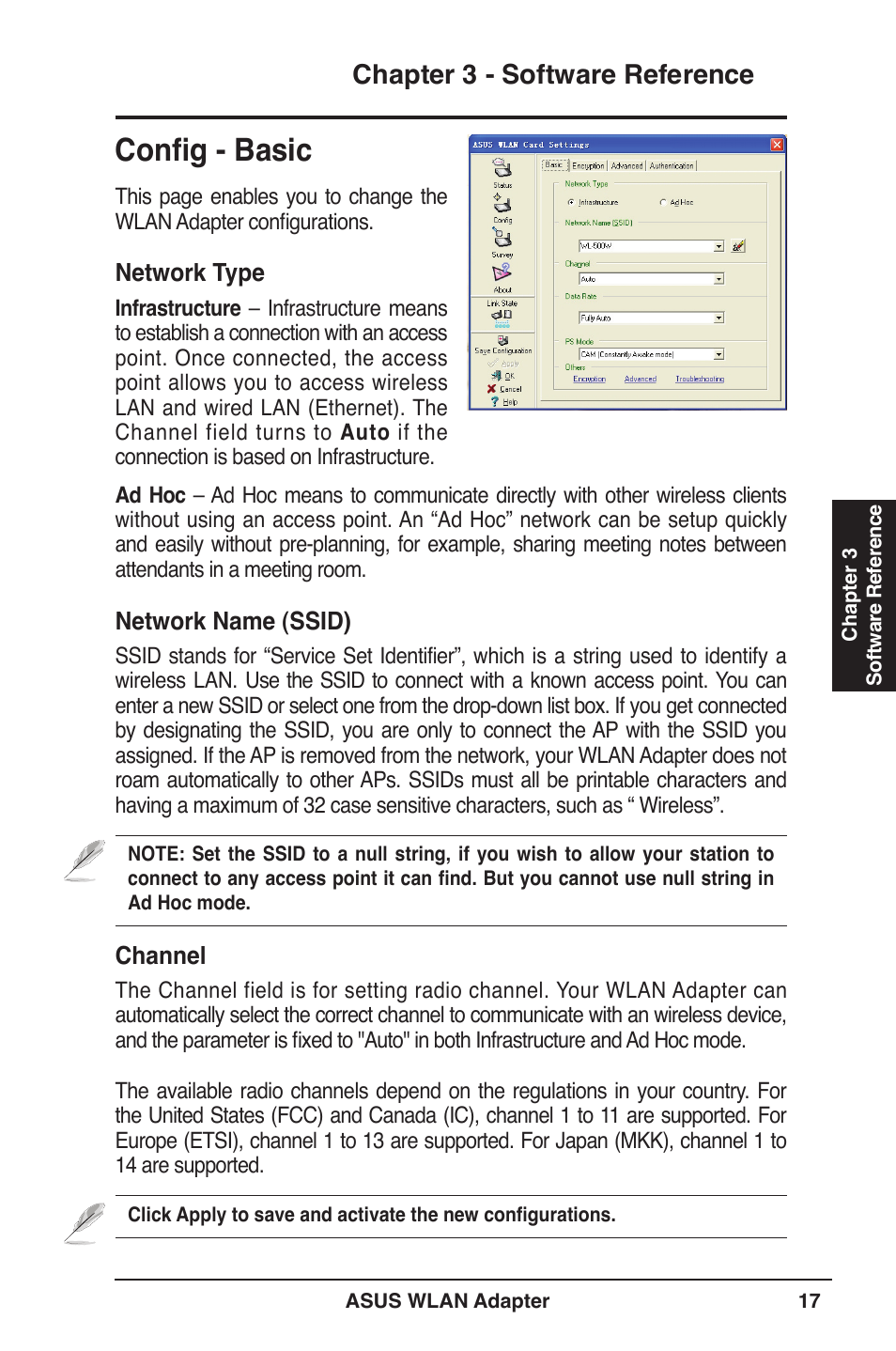 Config - basic, Chapter  - software reference | Asus WL-160W User Manual | Page 17 / 38