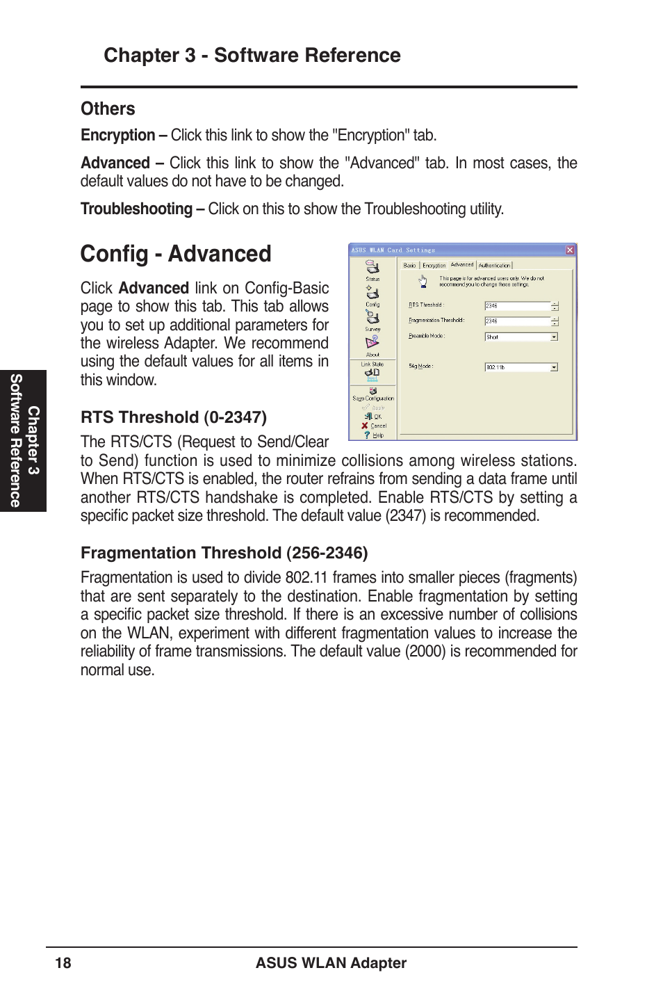 Config - advanced, Chapter  - software reference | Asus WL-160W User Manual | Page 18 / 38