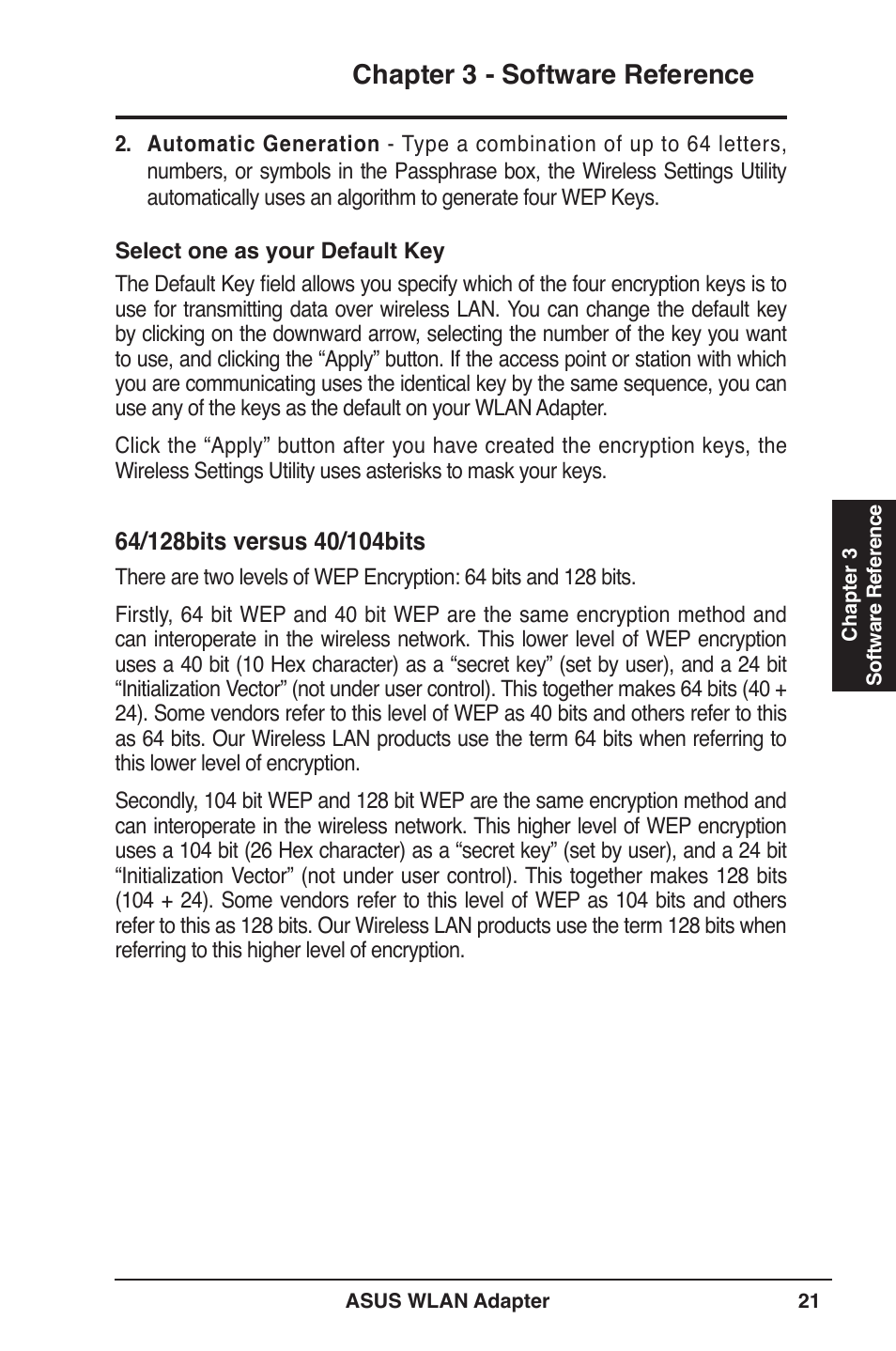 Chapter  - software reference | Asus WL-160W User Manual | Page 21 / 38