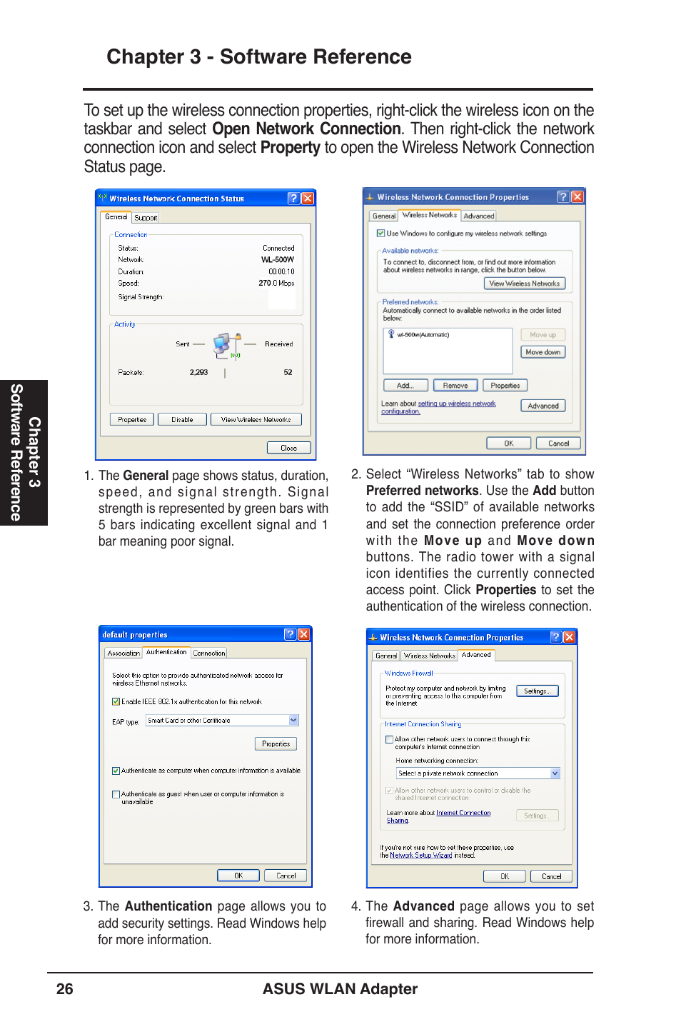 Chapter  - software reference | Asus WL-160W User Manual | Page 26 / 38