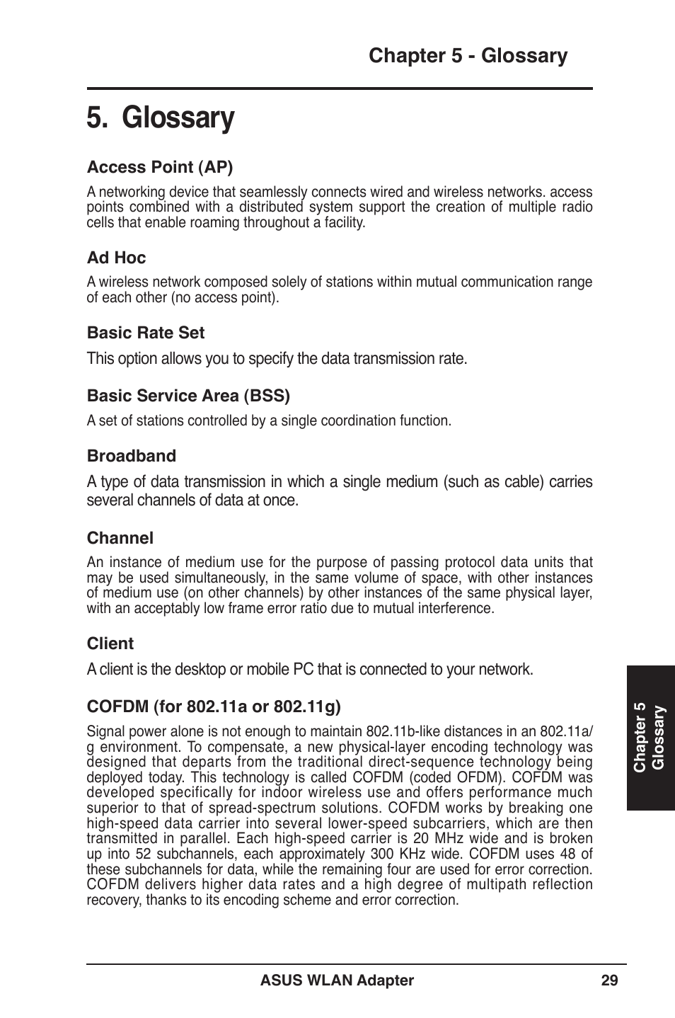 Glossary, Chapter 5 - glossary | Asus WL-160W User Manual | Page 29 / 38