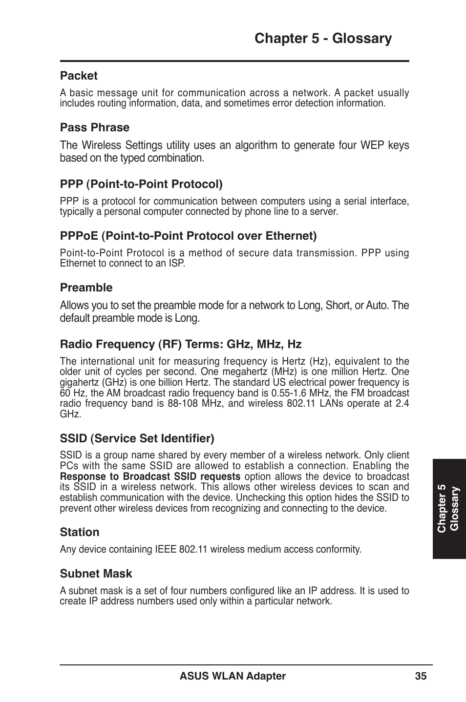 Chapter 5 - glossary | Asus WL-160W User Manual | Page 35 / 38