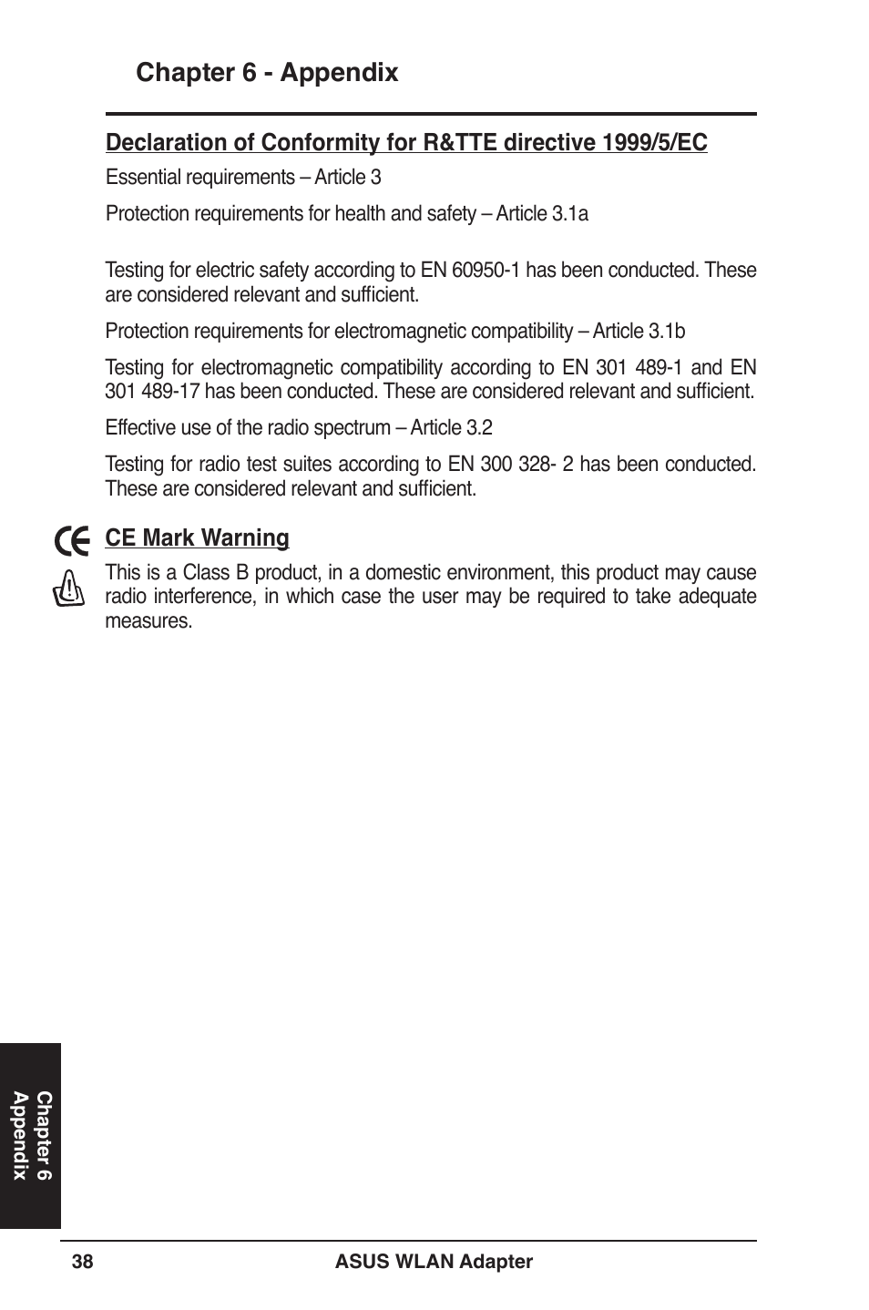 Chapter 6 - appendix | Asus WL-160W User Manual | Page 38 / 38