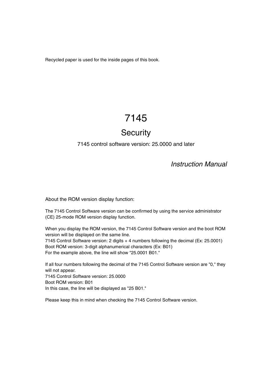 About the rom version display function, Security, Instruction manual | Konica Minolta 7145 User Manual | Page 3 / 40