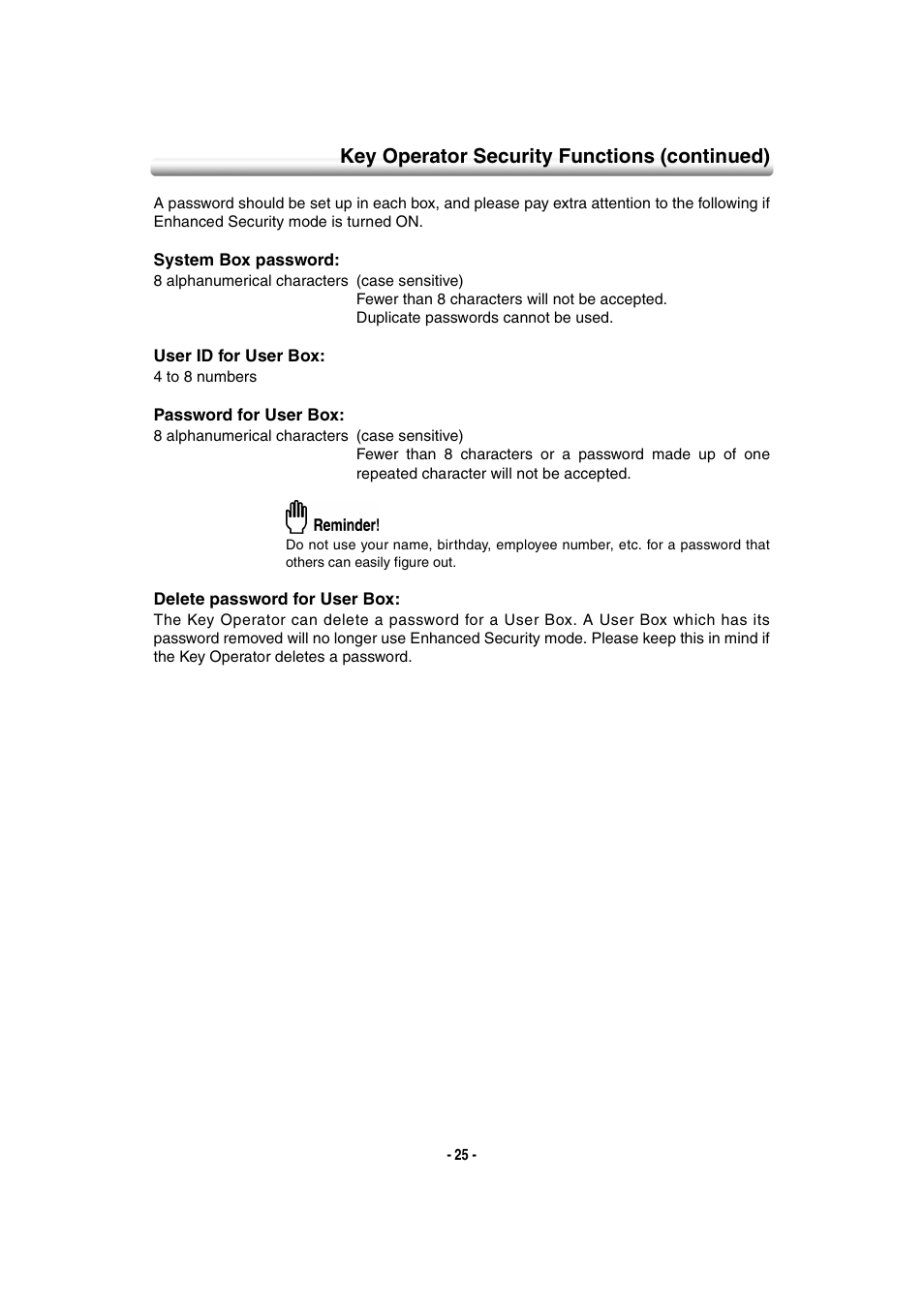 Key operator security functions (continued) | Konica Minolta 7145 User Manual | Page 31 / 40