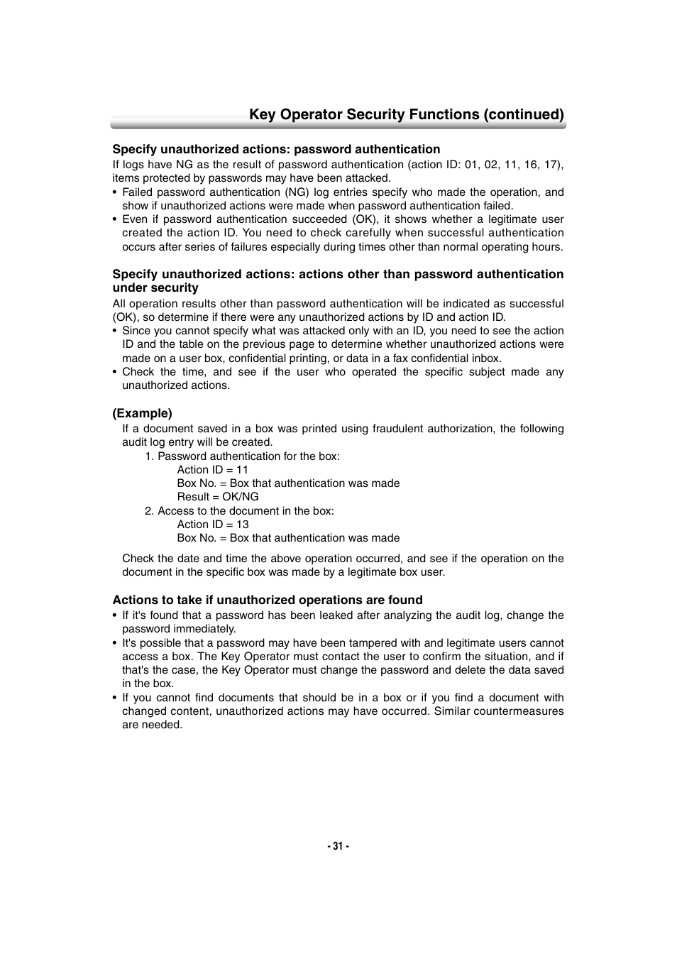 Key operator security functions (continued) | Konica Minolta 7145 User Manual | Page 37 / 40