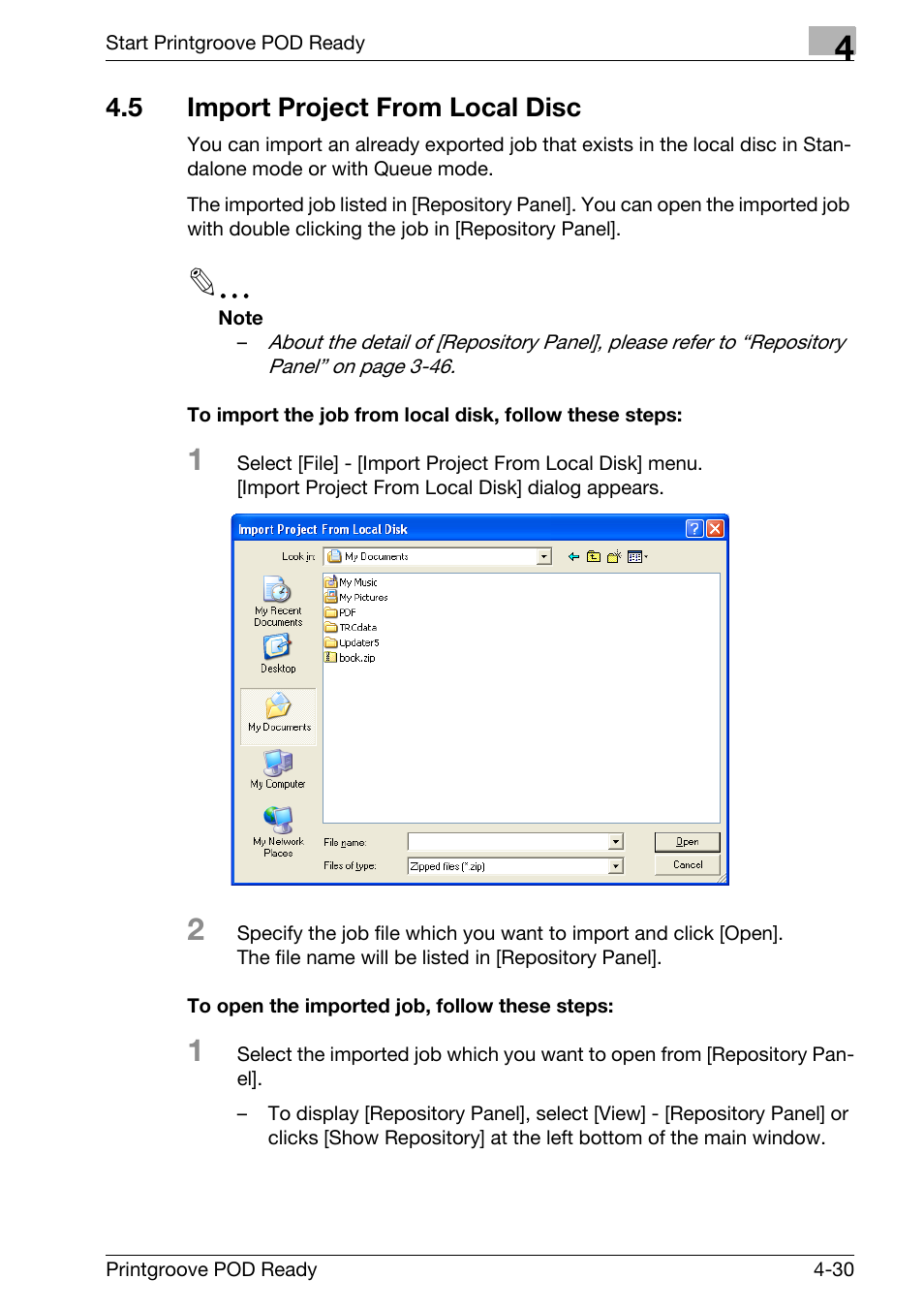 5 import project from local disc, Import project from local disc -30 | Konica Minolta Printgroove User Manual | Page 111 / 239