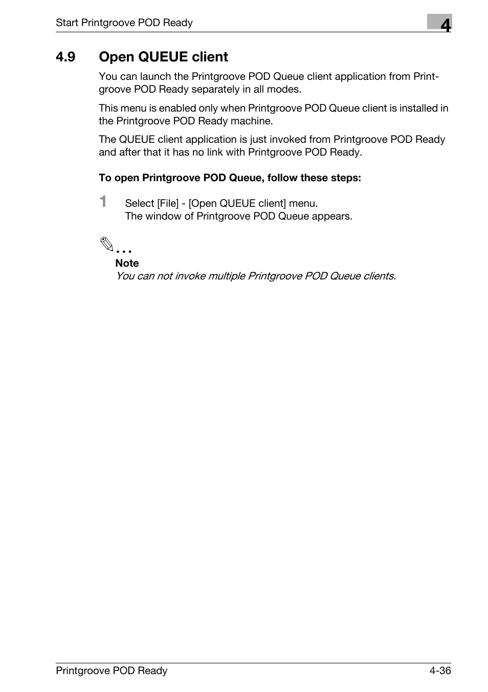9 open queue client, Open queue client -36 | Konica Minolta Printgroove User Manual | Page 117 / 239