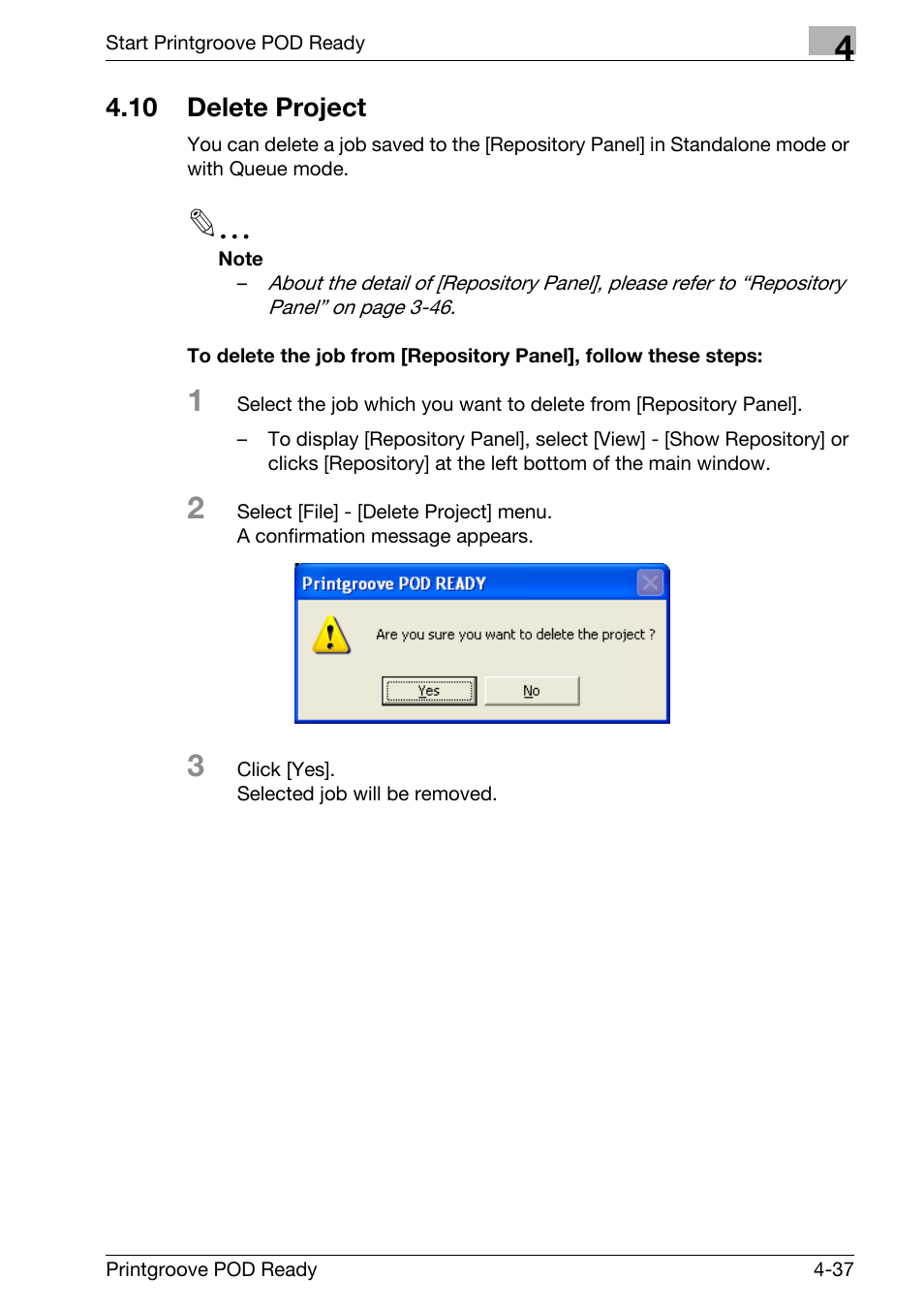 10 delete project, Delete project -37 | Konica Minolta Printgroove User Manual | Page 118 / 239