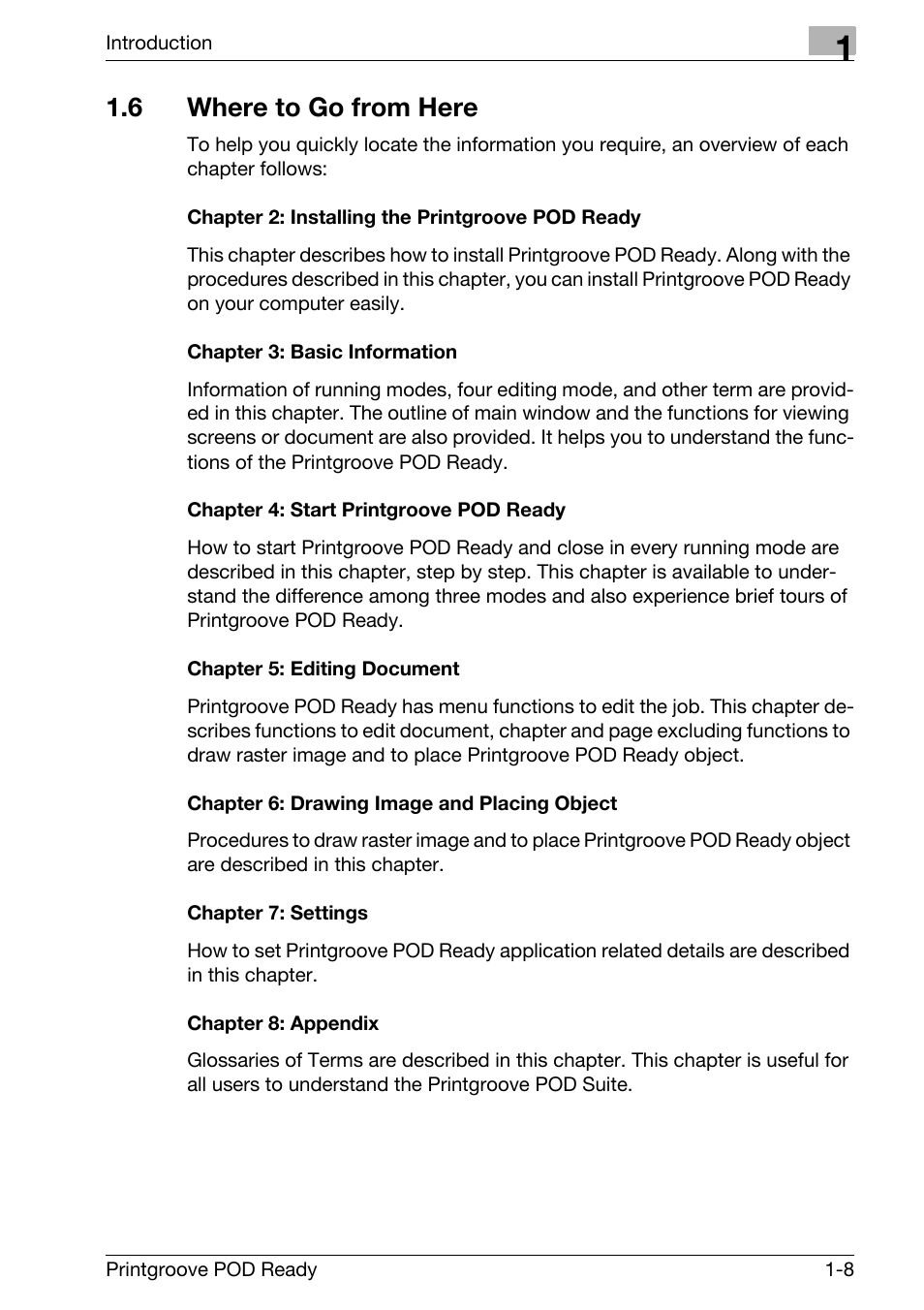 6 where to go from here, Where to go from here -8 | Konica Minolta Printgroove User Manual | Page 12 / 239