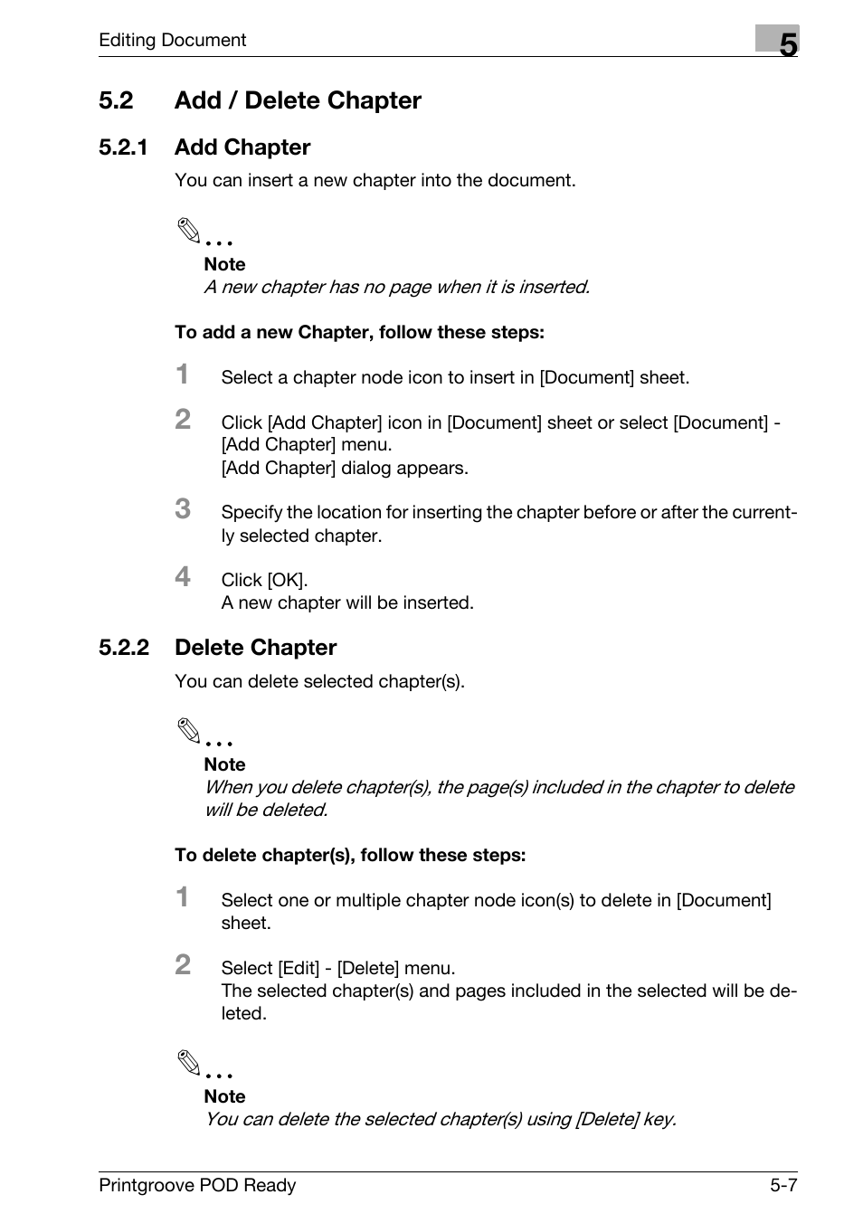 2 add / delete chapter, Add / delete chapter -7 | Konica Minolta Printgroove User Manual | Page 125 / 239
