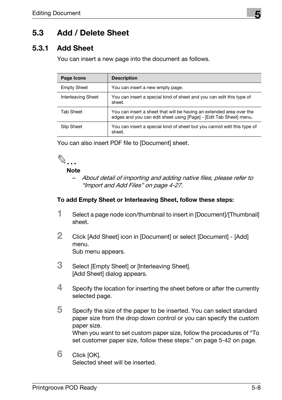 3 add / delete sheet, Add / delete sheet -8 | Konica Minolta Printgroove User Manual | Page 126 / 239