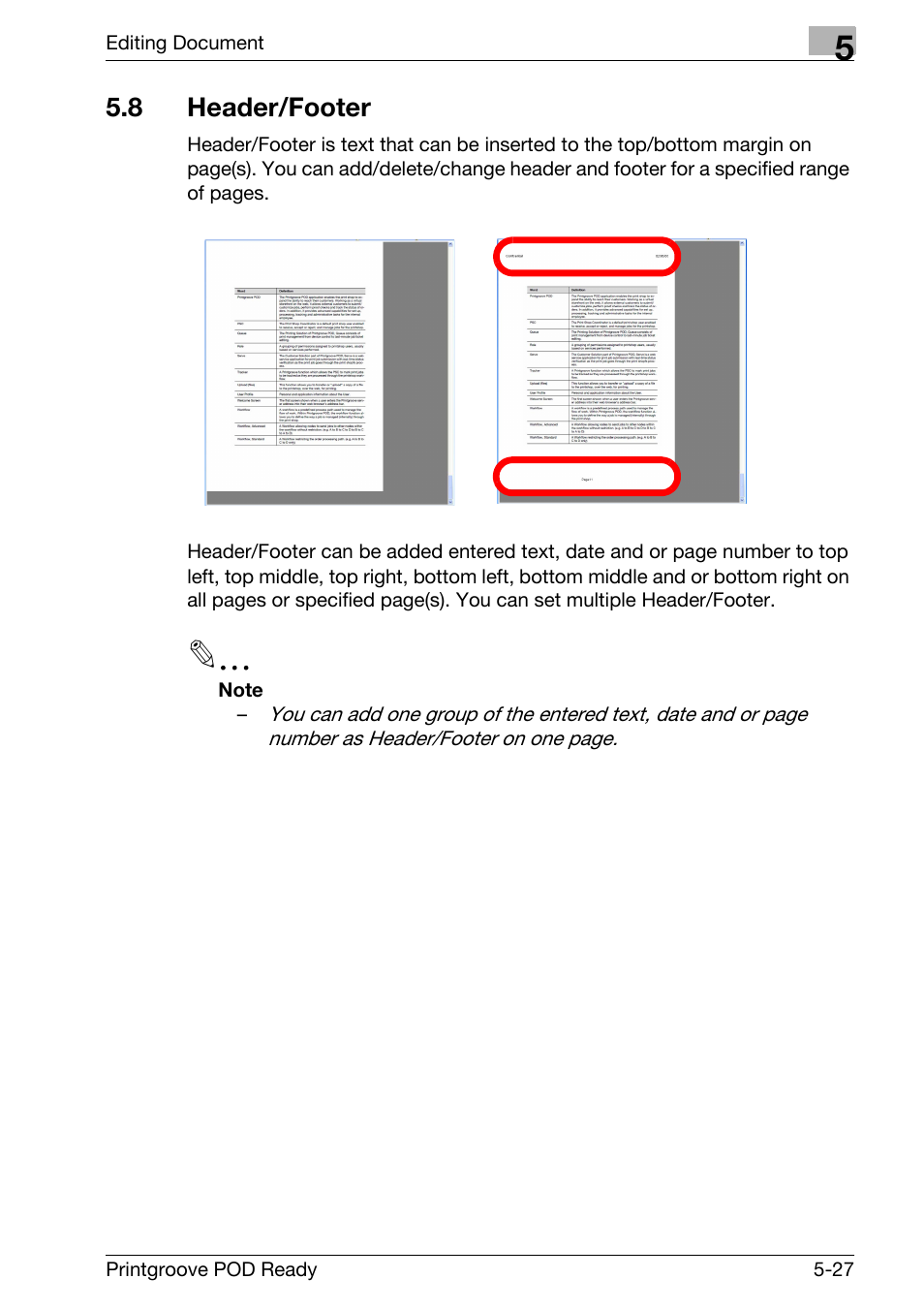 8 header/footer, Header/footer -27 | Konica Minolta Printgroove User Manual | Page 145 / 239
